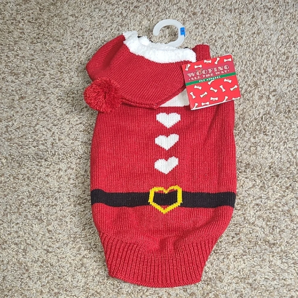 Holiday Red Dog Sweater with Hat